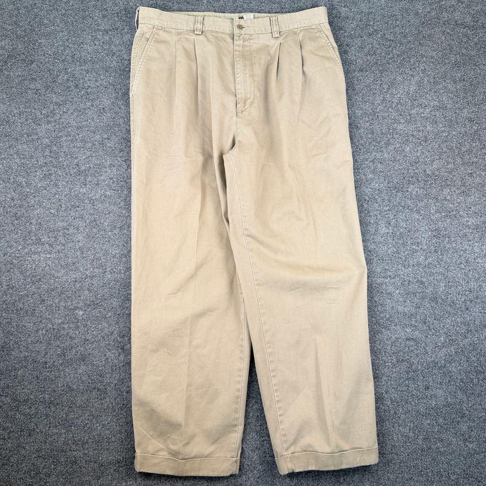 VTG Gap Pants Mens 36x30 Khaki Brown Pleated Chino Relaxed Fit Wide Leg 90s
